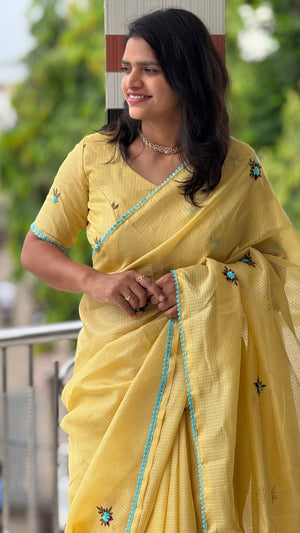 Pure Kota Chex Bengali Butti Saree — HOP167