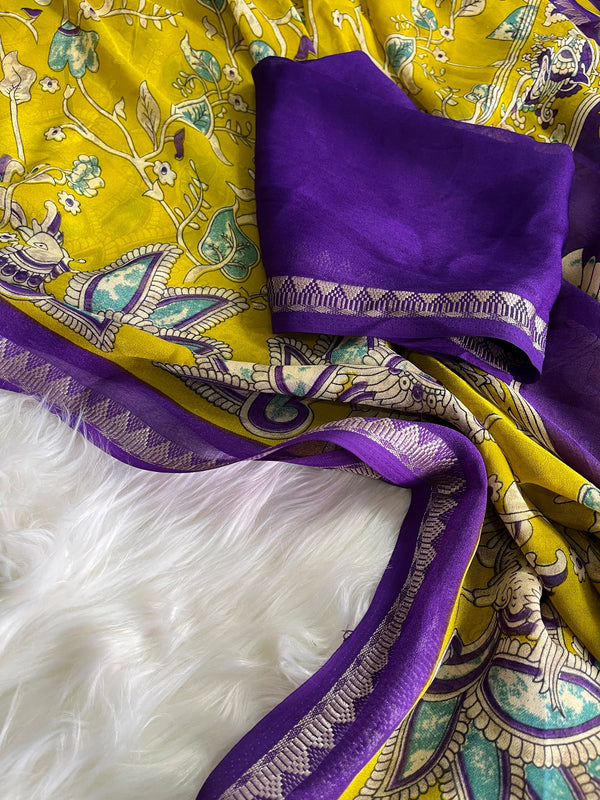 HOP157 — Premium Georgette Kalamkari Print Saree