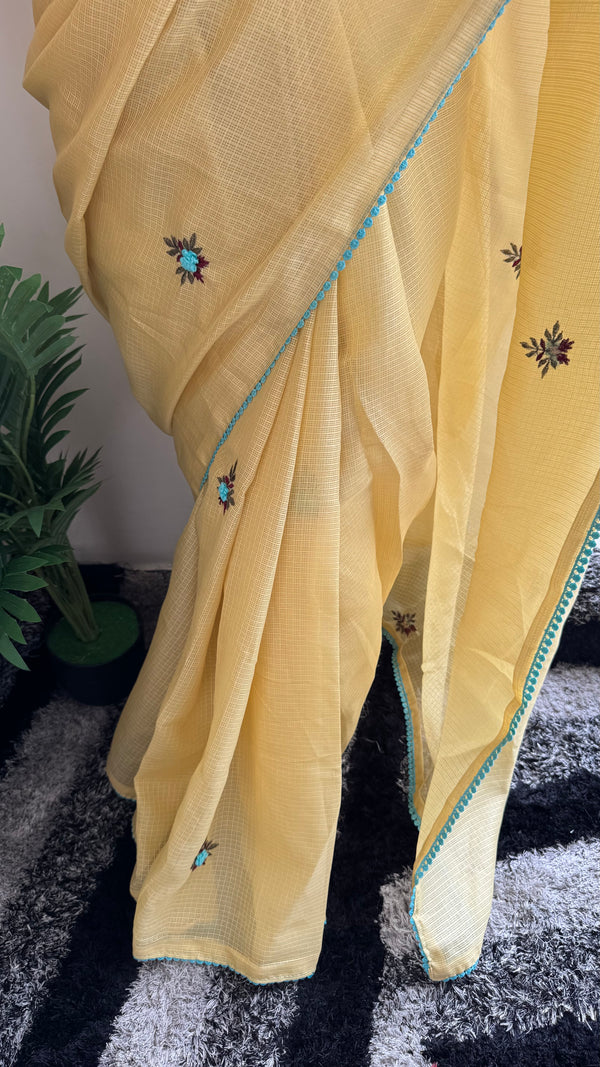 Pure Kota Chex Bengali Butti Saree — HOP167