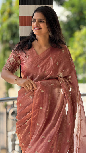 Party Wear Two-Tone Space Silk Designer Saree with Handwork Blouse — HOP187