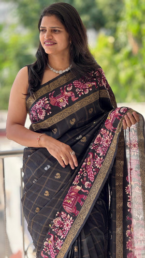 Festive Wear Cotton Silk Print Design Jacquard Border Ghungroo Work Fancy Saree With Blouse Piece — HOP202