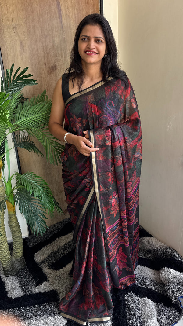 Premium Chinon Silk Saree with All Over Jari Pattern — HOP172