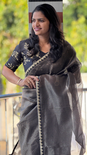 Festive Wear Pure Soft Organza Pure Weave Gold Zari Saree with Sequence Thread Lace Border — HOP192