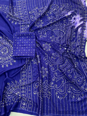 Pure Satin Silk Ajrak Print Tassel Saree — HOP165