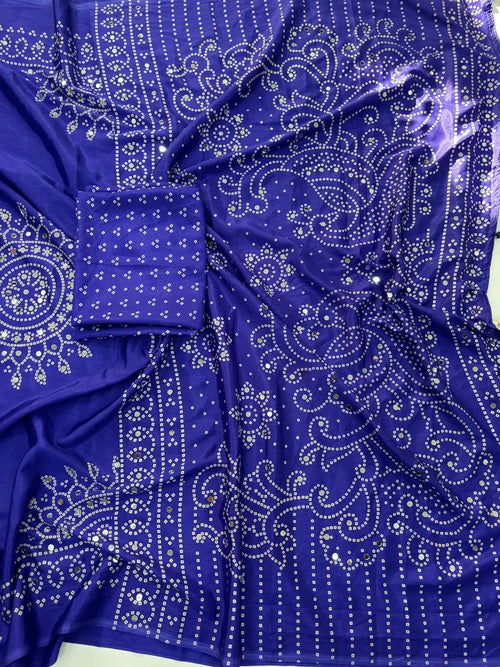 Pure Satin Silk Ajrak Print Tassel Saree — HOP165