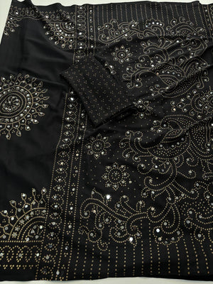 Pure Satin Silk Ajrak Print Tassel Saree — HOP165