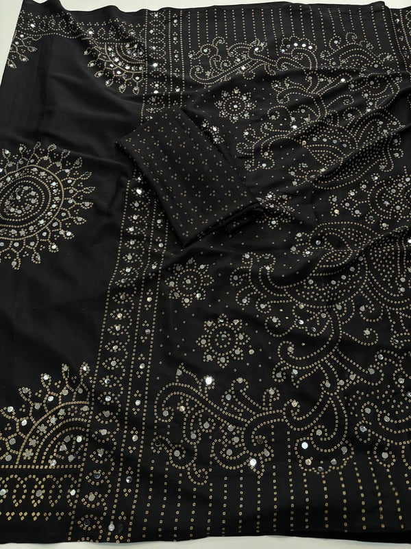 Pure Satin Silk Ajrak Print Tassel Saree — HOP165