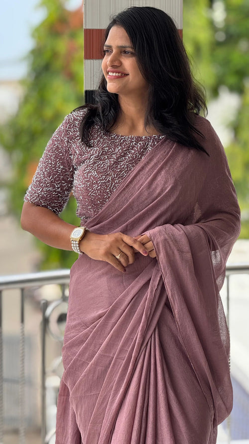 HOP143 — Dusty Pink Crush Rangoli Party Wear Saree