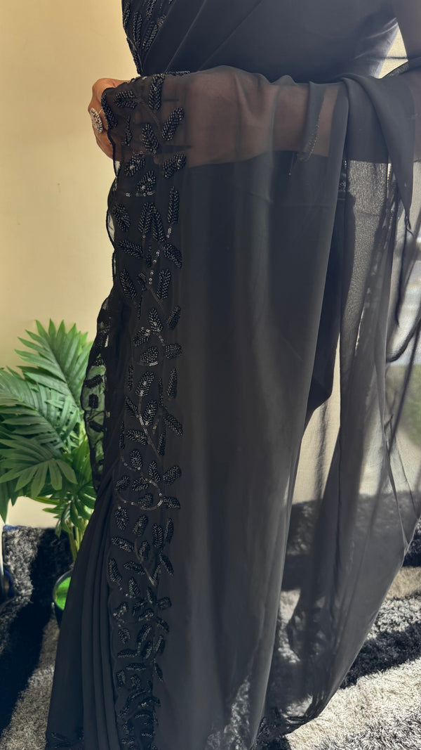 HOP155 — Black Georgette Heavy Embroidery Saree