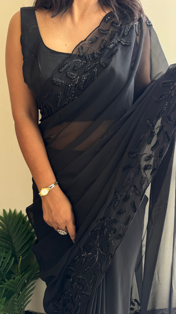 HOP155 — Black Georgette Heavy Embroidery Saree