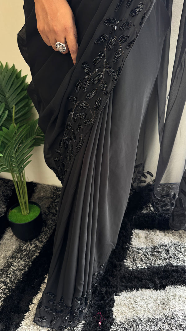 HOP155 — Black Georgette Heavy Embroidery Saree