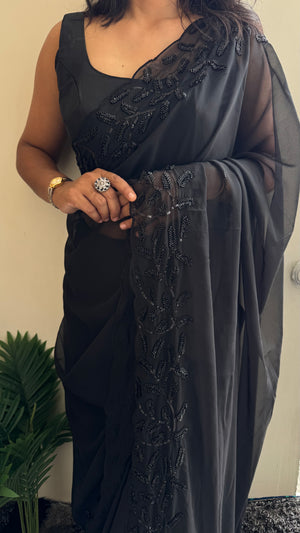 HOP155 — Black Georgette Heavy Embroidery Saree