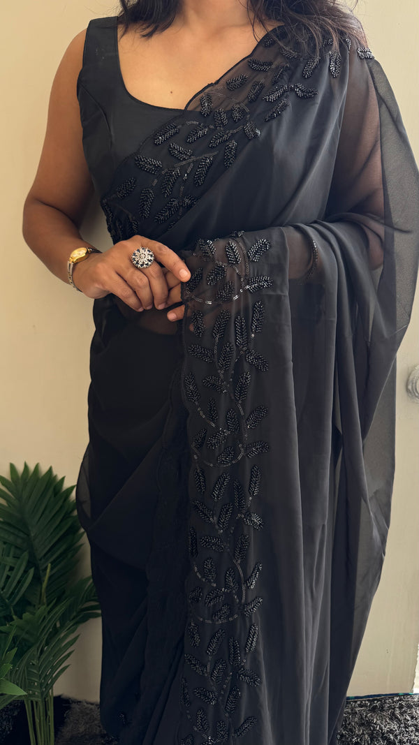 HOP155 — Black Georgette Heavy Embroidery Saree