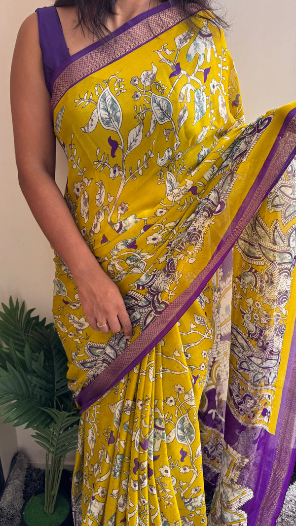 HOP157 — Premium Georgette Kalamkari Print Saree
