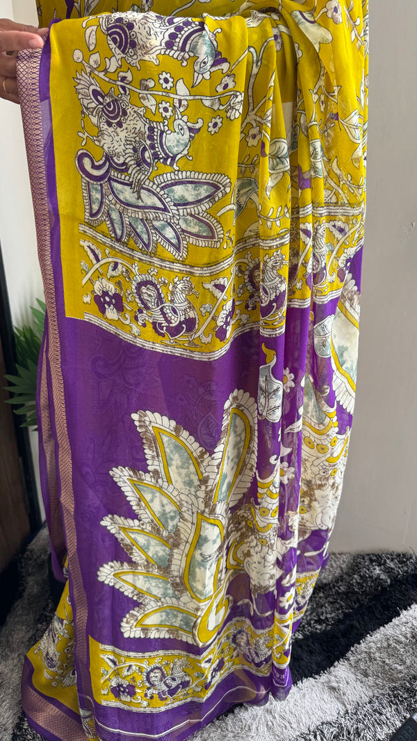 HOP157 — Premium Georgette Kalamkari Print Saree