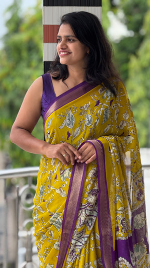 HOP157 — Premium Georgette Kalamkari Print Saree