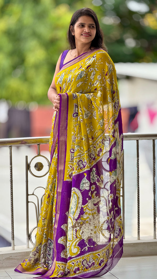 HOP157 — Premium Georgette Kalamkari Print Saree