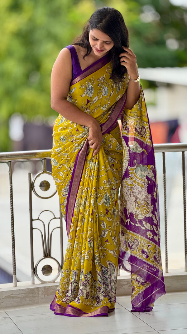 HOP157 — Premium Georgette Kalamkari Print Saree