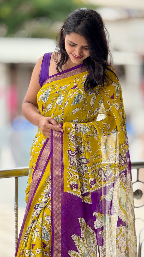HOP157 — Premium Georgette Kalamkari Print Saree
