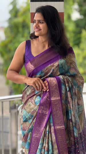 HOP158 — Pure Soft Silk Saree with Zari Border Unique Print