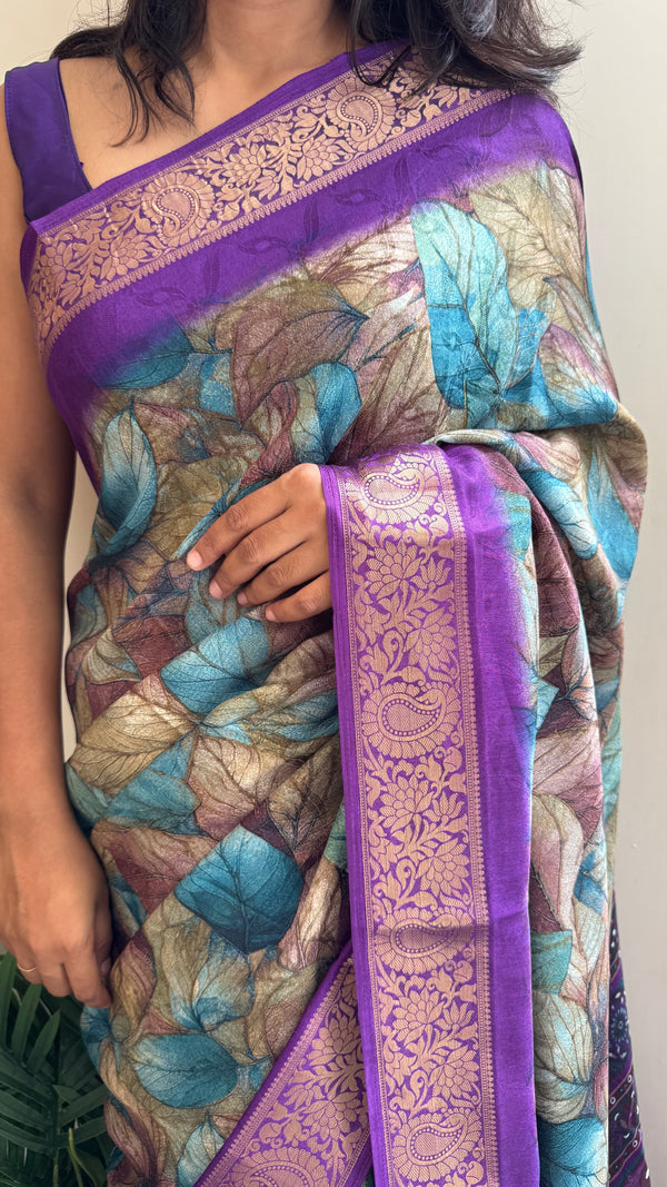 HOP158 — Pure Soft Silk Saree with Zari Border Unique Print