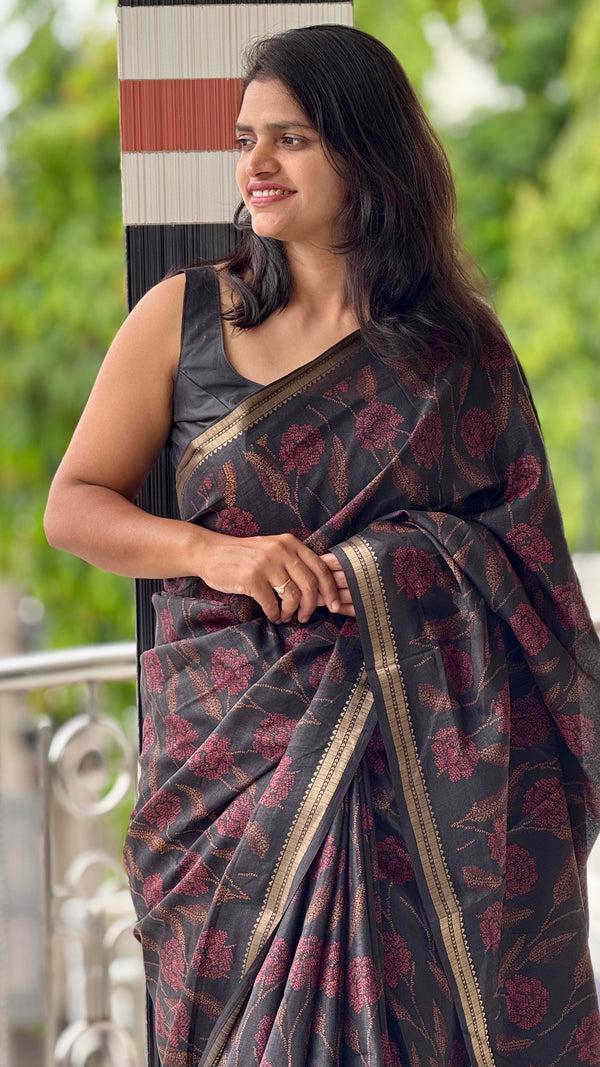 HOP159 — Soft Silk Saree with Jacquard Zari Work Border