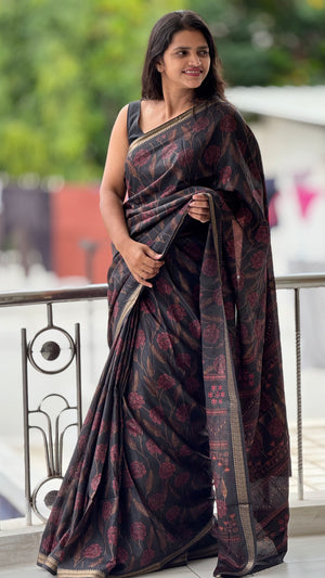 HOP159 — Soft Silk Saree with Jacquard Zari Work Border