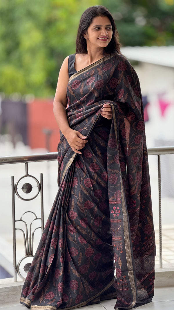 HOP159 — Soft Silk Saree with Jacquard Zari Work Border