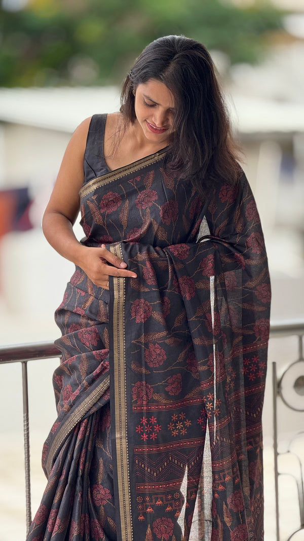 HOP159 — Soft Silk Saree with Jacquard Zari Work Border