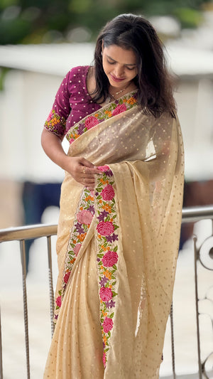 HOP161 — Shimmer Georgette Saree with Embroidery Work & Contrast Blouse