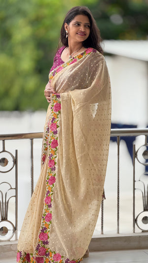 HOP161 — Shimmer Georgette Saree with Embroidery Work & Contrast Blouse