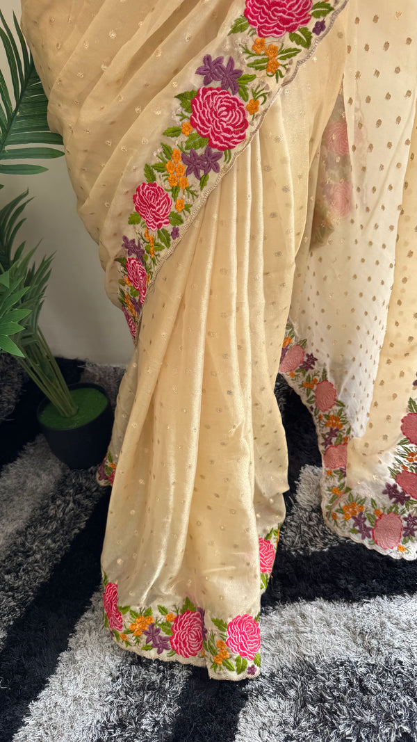 HOP161 — Shimmer Georgette Saree with Embroidery Work & Contrast Blouse