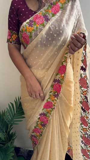 HOP161 — Shimmer Georgette Saree with Embroidery Work & Contrast Blouse