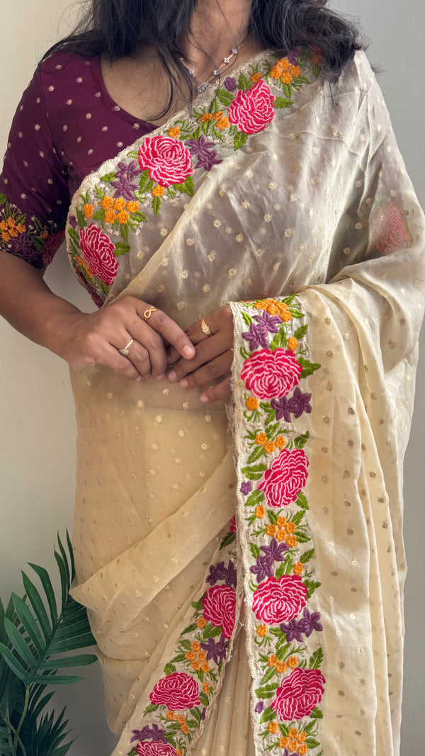 HOP161 — Shimmer Georgette Saree with Embroidery Work & Contrast Blouse