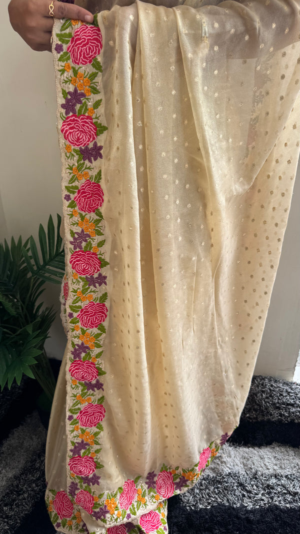HOP161 — Shimmer Georgette Saree with Embroidery Work & Contrast Blouse