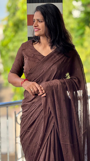 Partywear Crush Fabric Saree with Coffee Beads Butti Work — HOP163