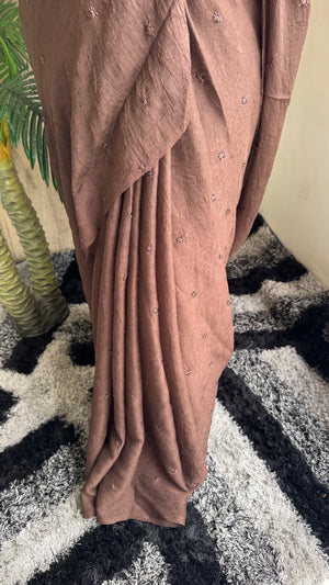 Partywear Crush Fabric Saree with Coffee Beads Butti Work — HOP163