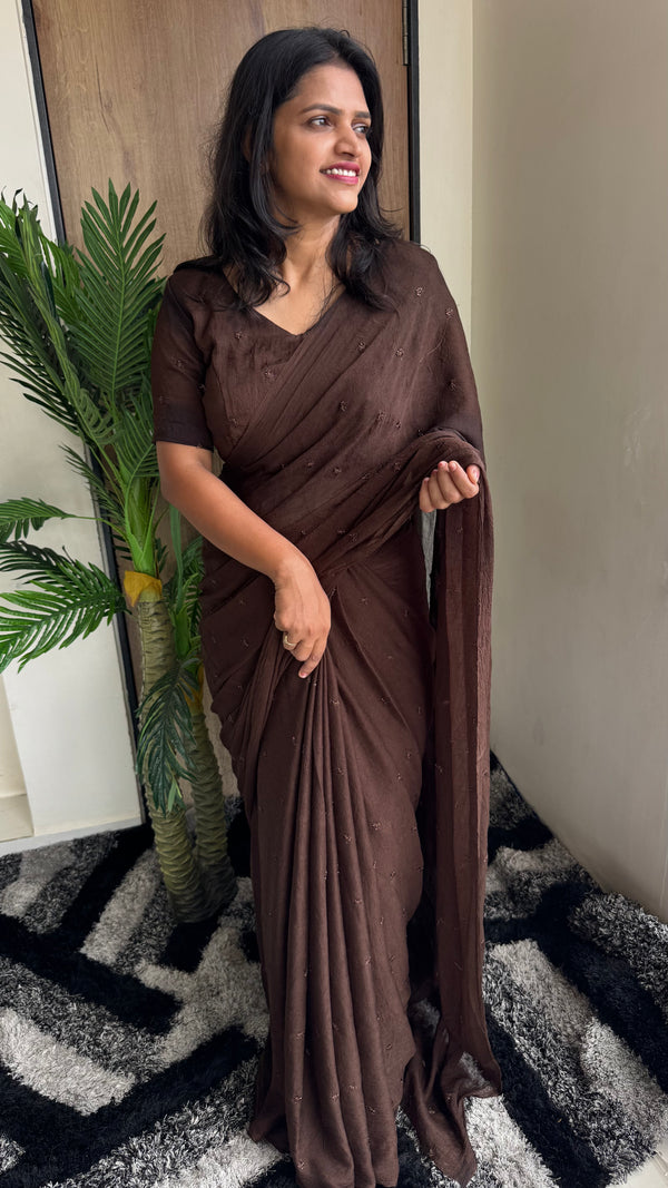 Partywear Crush Fabric Saree with Coffee Beads Butti Work — HOP163