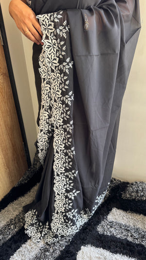 Premium Tabi Silk White Thread Work Saree — HOP164