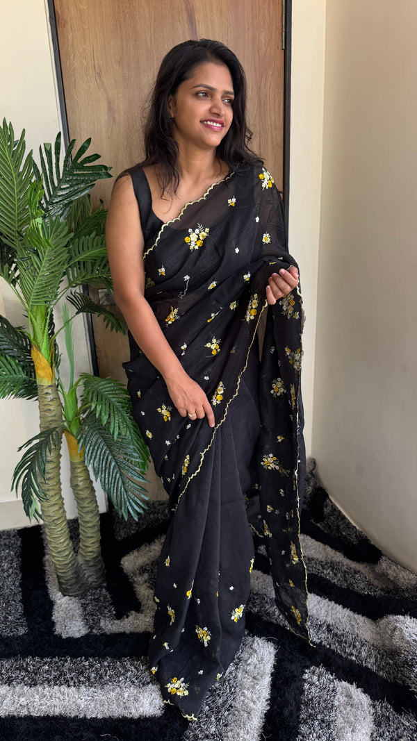 Crunchy Multi Saree with Embroidery Work & Contrast Designer Blouse — HOP168