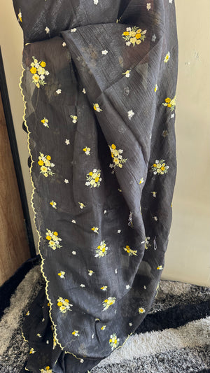 Crunchy Multi Saree with Embroidery Work & Contrast Designer Blouse — HOP168