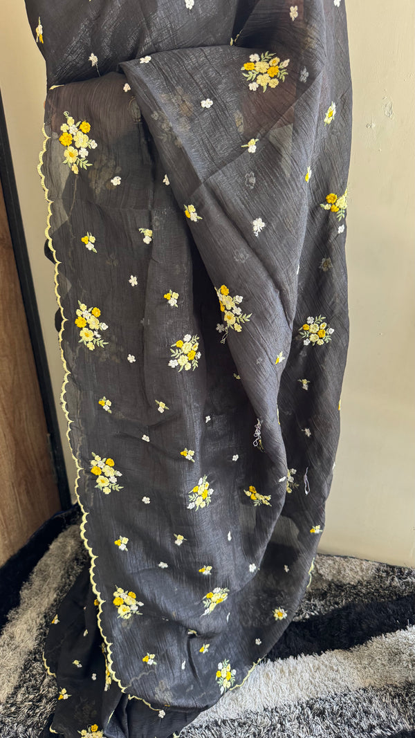 Crunchy Multi Saree with Embroidery Work & Contrast Designer Blouse — HOP168