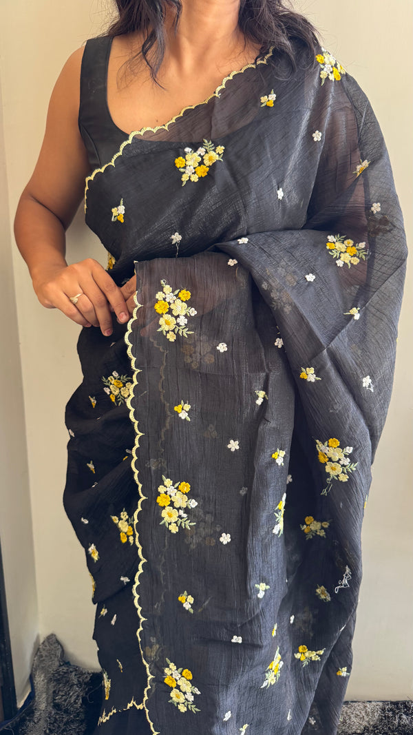 Crunchy Multi Saree with Embroidery Work & Contrast Designer Blouse — HOP168