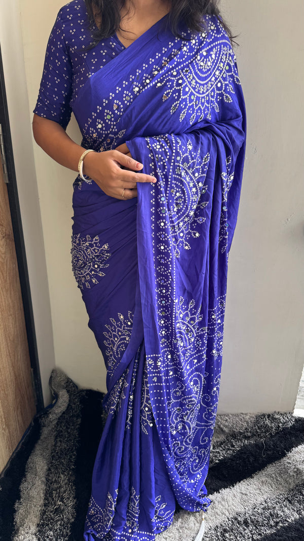 Pure Satin Silk Ajrak Print Tassel Saree — HOP165