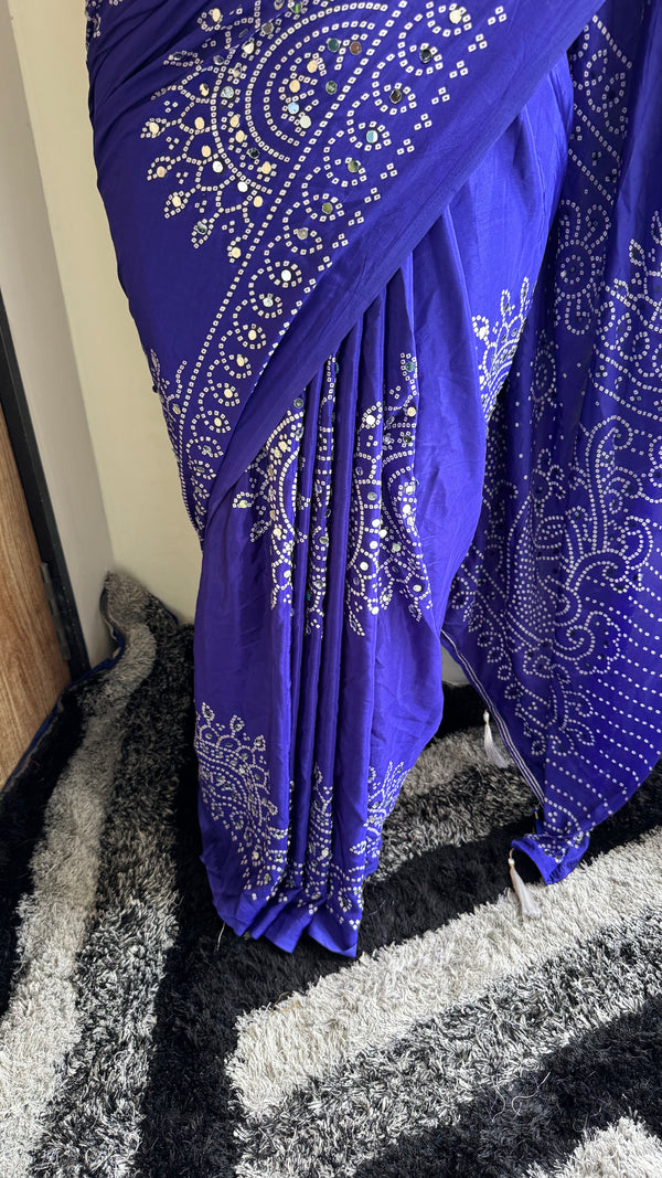 Pure Satin Silk Ajrak Print Tassel Saree — HOP165