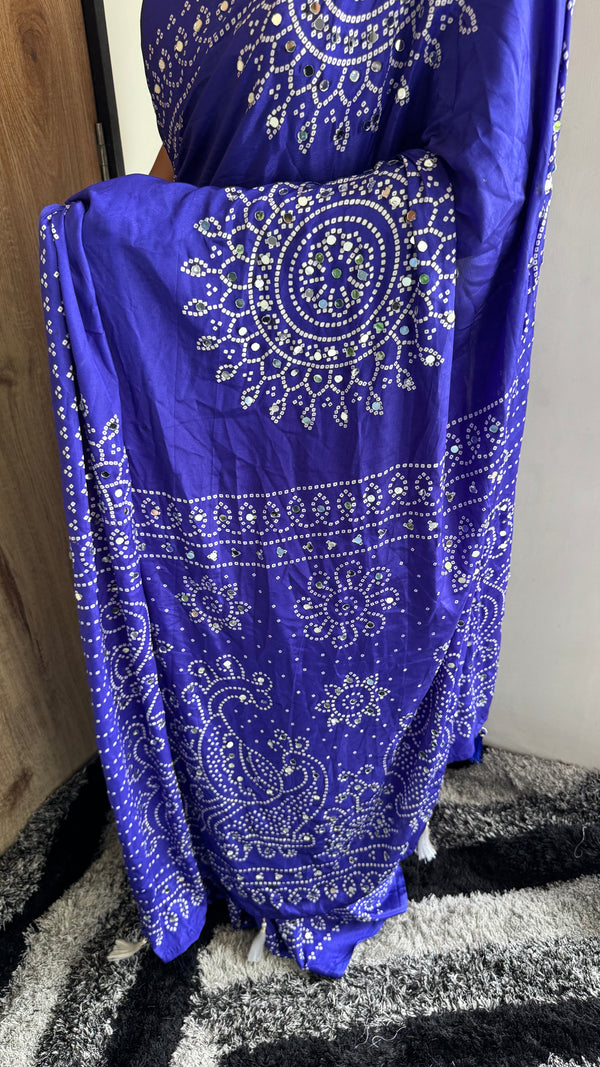 Pure Satin Silk Ajrak Print Tassel Saree — HOP165