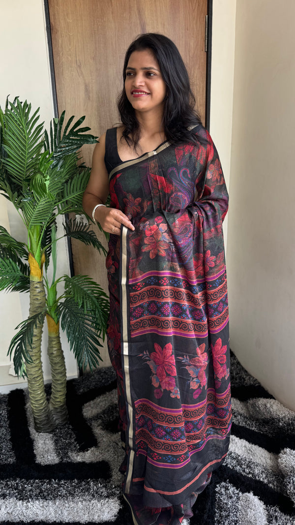 Premium Chinon Silk Saree with All Over Jari Pattern — HOP172
