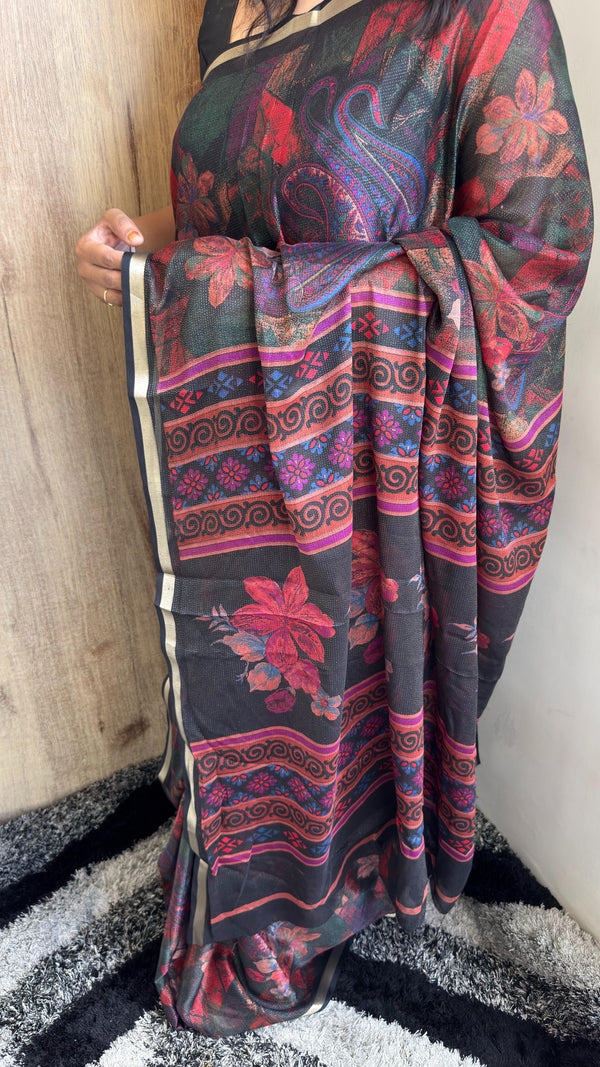 Premium Chinon Silk Saree with All Over Jari Pattern — HOP172