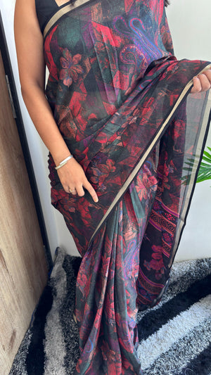 Premium Chinon Silk Saree with All Over Jari Pattern — HOP172
