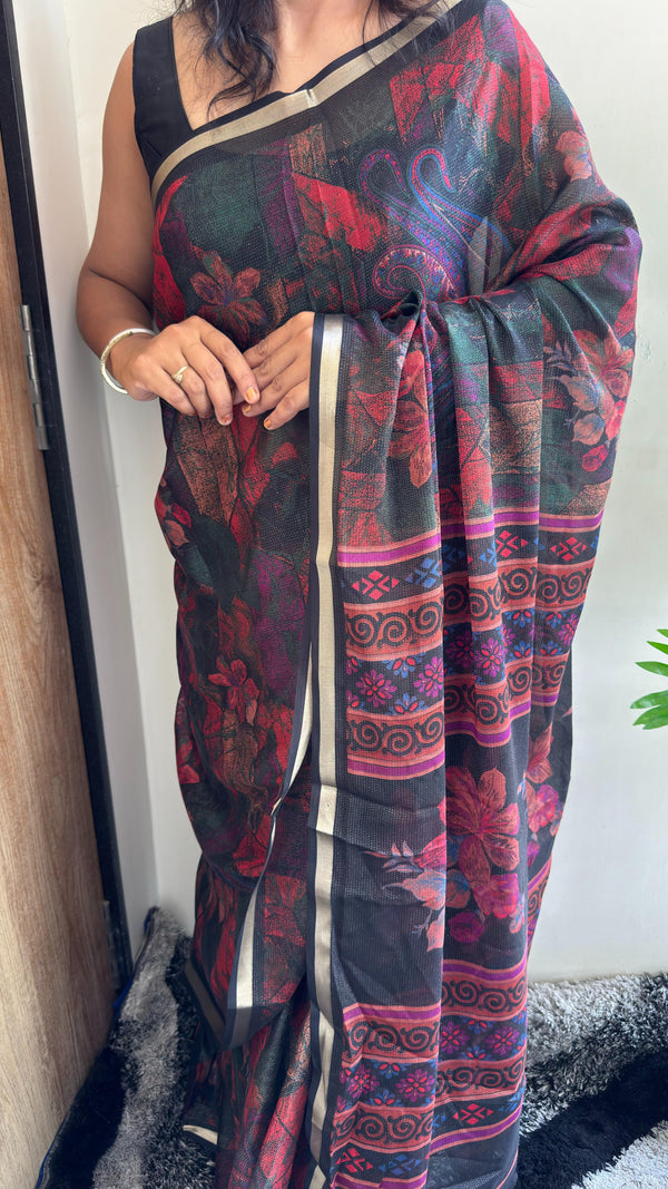 Premium Chinon Silk Saree with All Over Jari Pattern — HOP172
